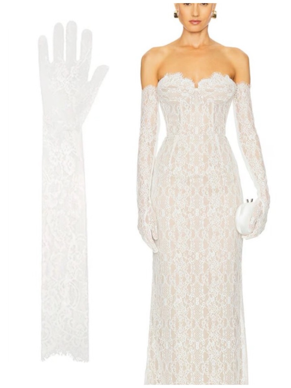NWT Bronx & Banco White Lace Long Gloves Bridal Wedding Women’s XS/S